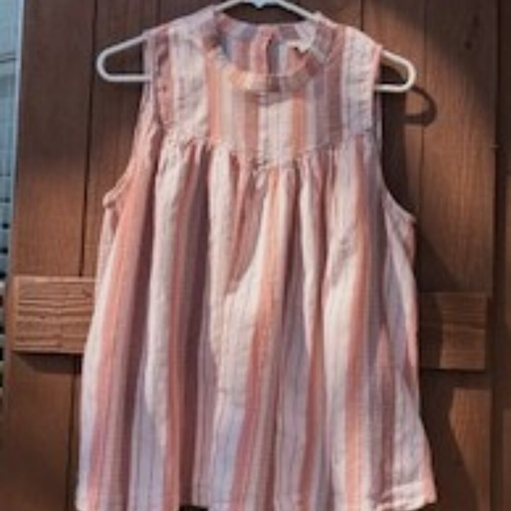 a.n.a. a new approach "Maternity" button back sleeveless top peach/tan stripes L
